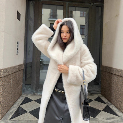 Fur Hooded Womens New Fashion Long Wool Winter Coats