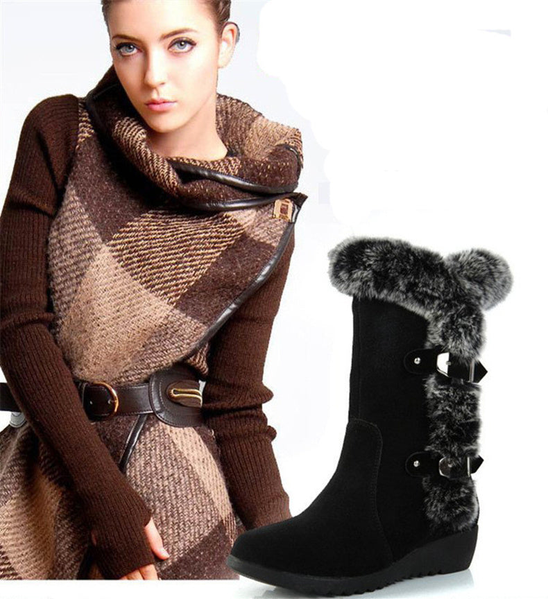 Winter High Lace Up Snow Boots Warm Fur Lined Mid Calf Shoes For Women