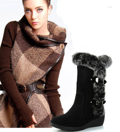 Winter High Lace Up Snow Boots Warm Fur Lined Mid Calf Shoes For Women