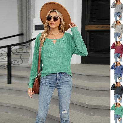 Solid Loose Long Sleeve T-Shirt for Women – Casual Everyday Outfit