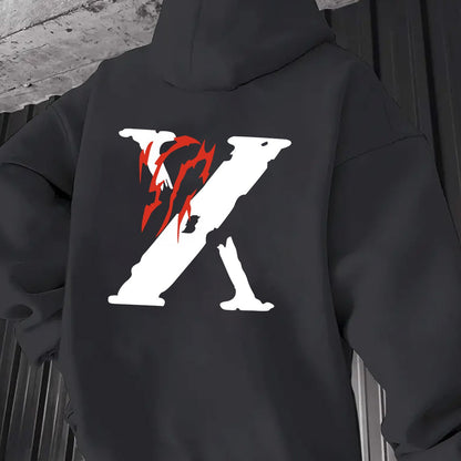 Men’s Graphic Print Hoodie – Casual Cotton Blend Pullover Sweatshirt for Fall/Winter Streetwear