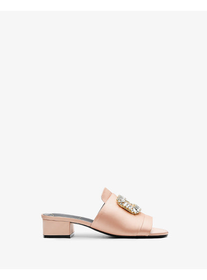 Square Rhinestones Decor Low Heel Women Summer Slippers