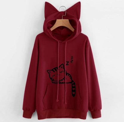 Women’s Casual Hoodie Sweatshirt with Cute Ears – Long Sleeve Pullover