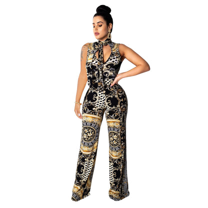 Women Ethnic Style Square Neck Sleeveless Jumpsuits