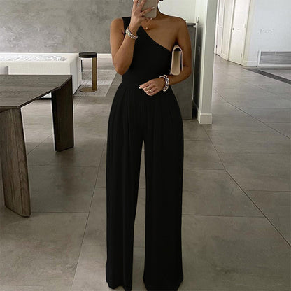 One Shoulder Casual Sleeveless Office Style Jumpsuits
