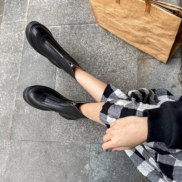 Womens Ankle Zipper Genuine Leather Non Slip Winter Shoes