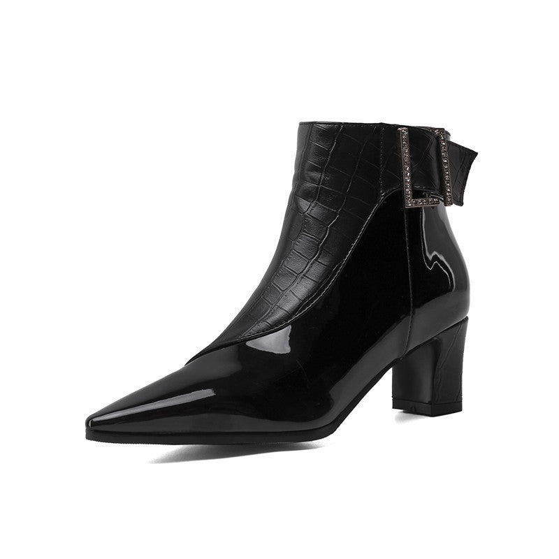 Compact High Platform Heel Leather Women Ankle Boots