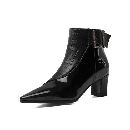 Compact High Platform Heel Leather Women Ankle Boots