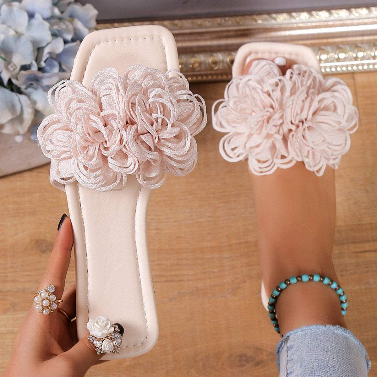 Pink Flower Design Super Comfort Flat Slipper For Women