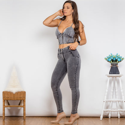 Sculpting Denim Two-Piece Outfit Set | Sleek Style 2025 Aesthetic