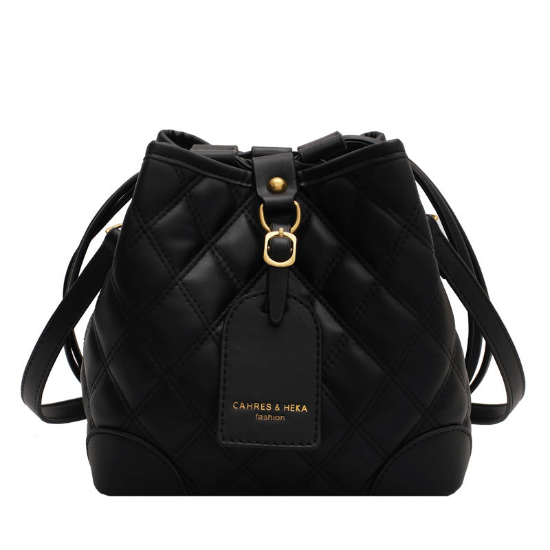 Korean-Inspired Rhombus Pattern PU Bucket Bag Small Handbag