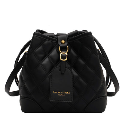 Korean-Inspired Rhombus Pattern PU Bucket Bag Small Handbag