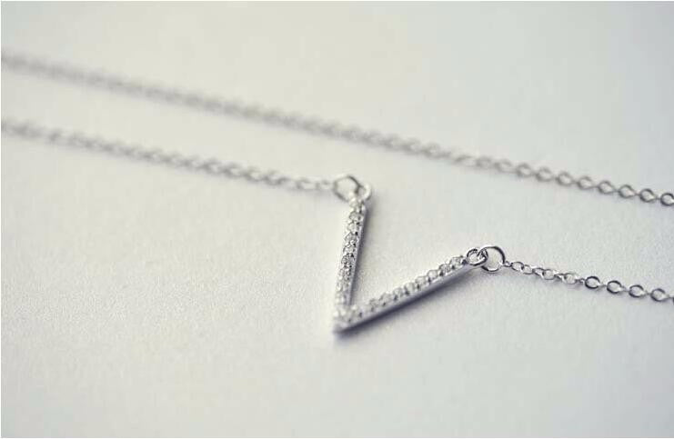 925 Sterling Silver Letter Shiny Zircon Necklace
