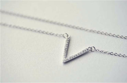 925 Sterling Silver Letter Shiny Zircon Necklace