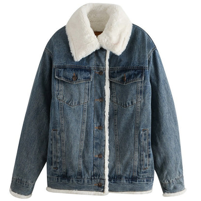 Super Soft Thick Wool Denim Coat Jacket For Women