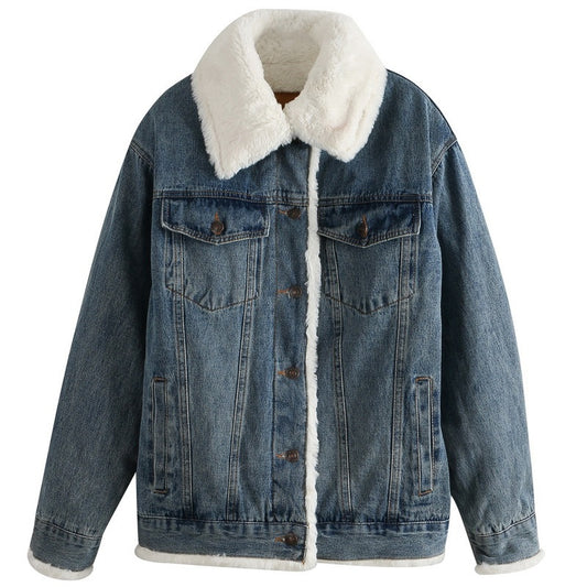 Super Soft Thick Wool Denim Coat Jacket For Women