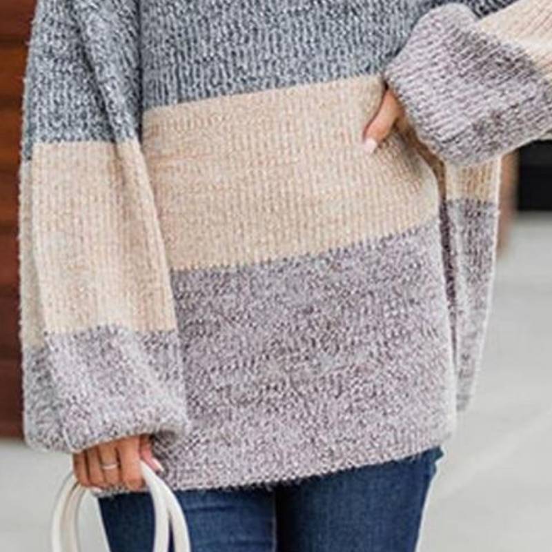 Cozy Striped Mohair Crewneck Sweater – Soft Loose Knit Pullover