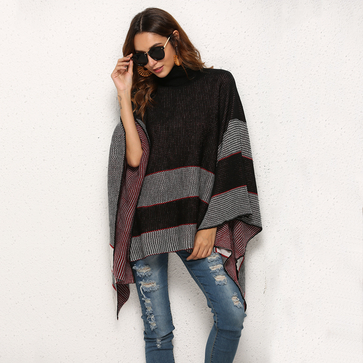 Women’s Cape Turtleneck Sweater – Oversized Knitted Pullover