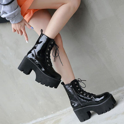 New Thick High Heels Women Mid Calf Boots