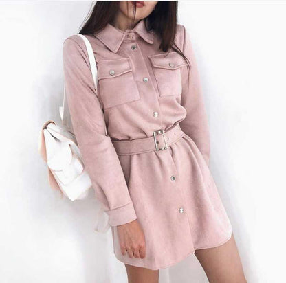 Early Autumn Office Lady Dress Long Sleeve Single Breasted With Belt