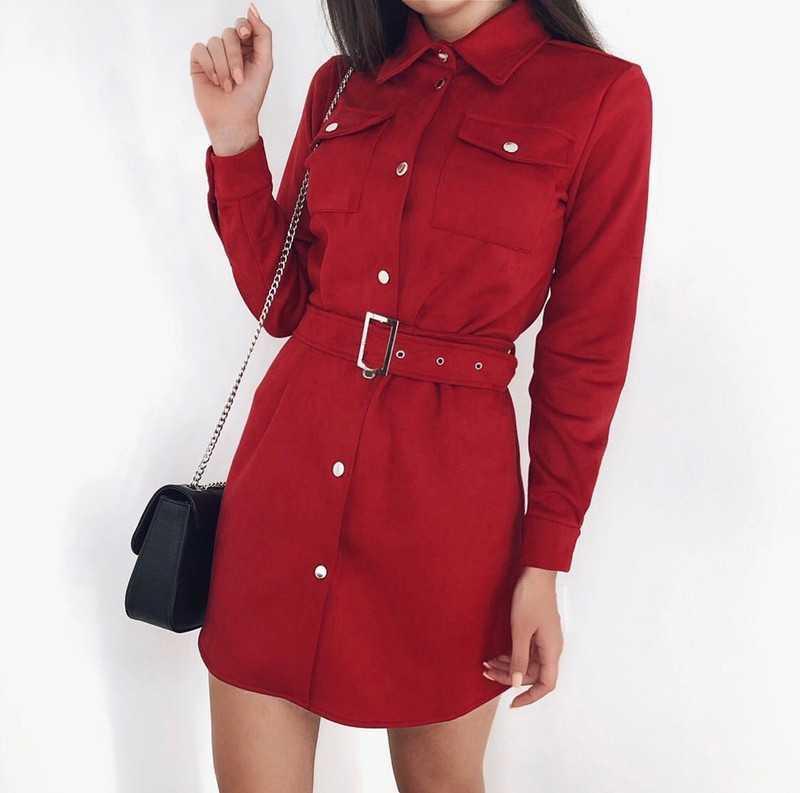 Early Autumn Office Lady Dress Long Sleeve Single Breasted With Belt