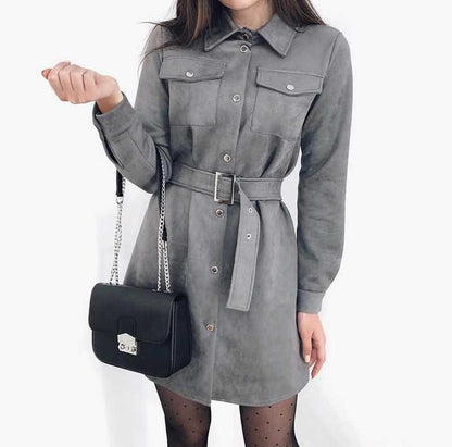 Early Autumn Office Lady Dress Long Sleeve Single Breasted With Belt