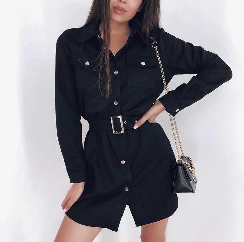 Early Autumn Office Lady Dress Long Sleeve Single Breasted With Belt