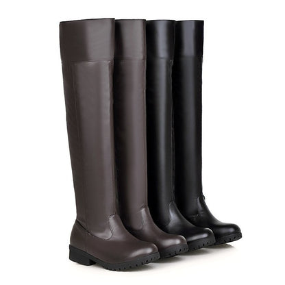Stretch Over-the-Knee Boots for Women | PU Leather Thick Heel Long High Boots