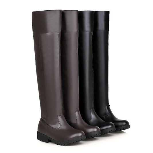 Stretch Over-the-Knee Boots for Women | PU Leather Thick Heel Long High Boots