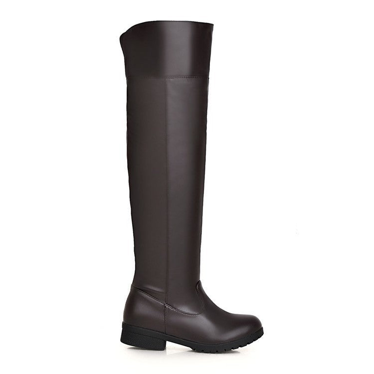 Stretch Over-the-Knee Boots for Women | PU Leather Thick Heel Long High Boots