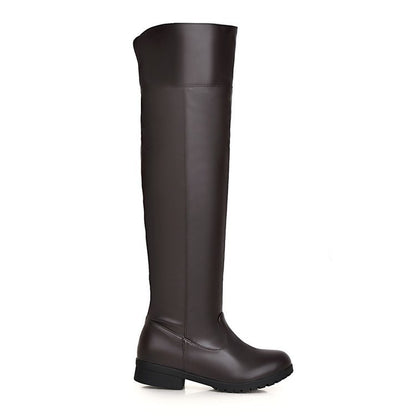 Stretch Over-the-Knee Boots for Women | PU Leather Thick Heel Long High Boots