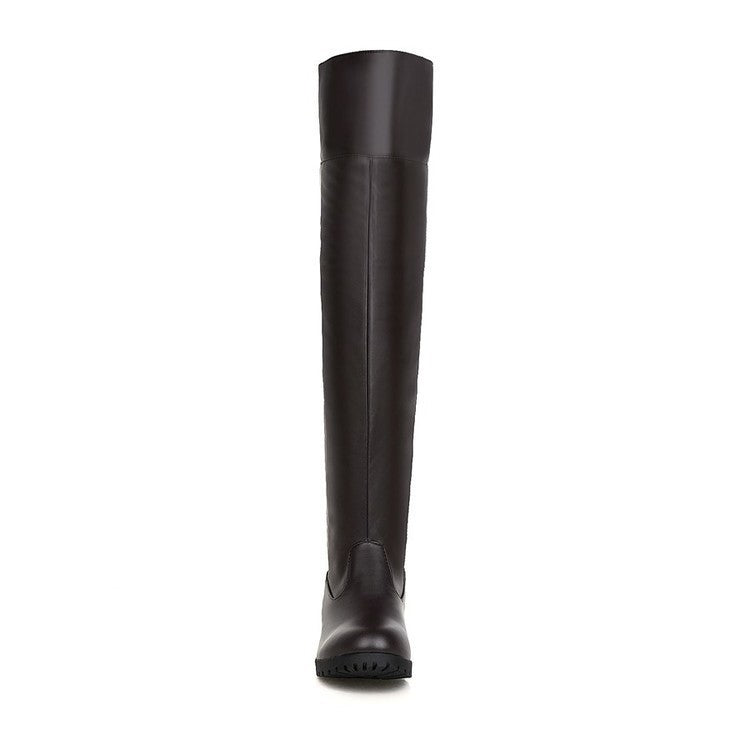 Stretch Over-the-Knee Boots for Women | PU Leather Thick Heel Long High Boots
