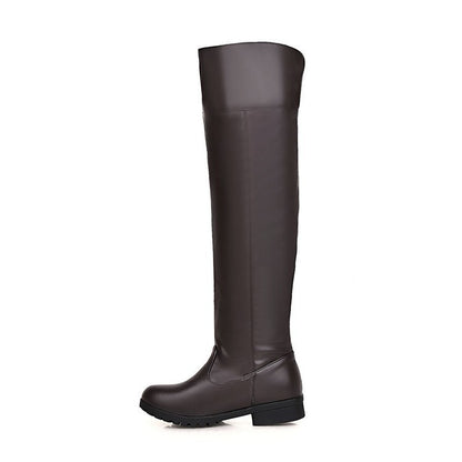 Stretch Over-the-Knee Boots for Women | PU Leather Thick Heel Long High Boots