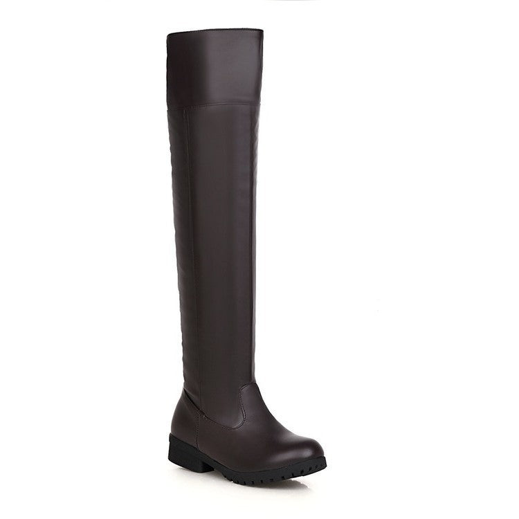 Stretch Over-the-Knee Boots for Women | PU Leather Thick Heel Long High Boots