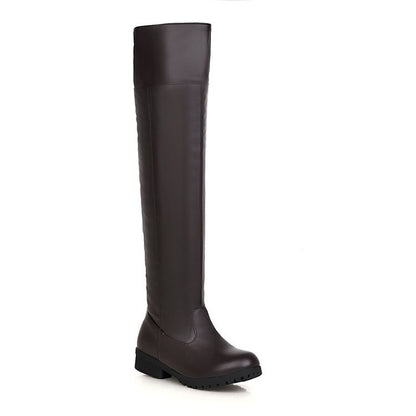 Stretch Over-the-Knee Boots for Women | PU Leather Thick Heel Long High Boots