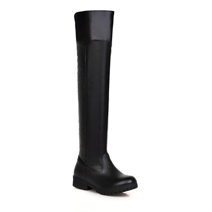 Stretch Over-the-Knee Boots for Women | PU Leather Thick Heel Long High Boots