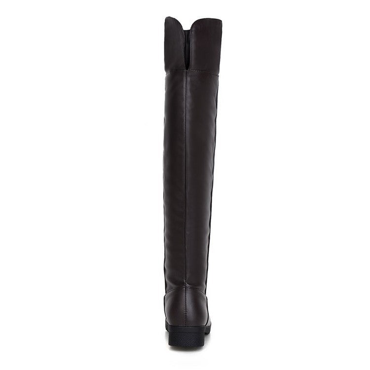 Stretch Over-the-Knee Boots for Women | PU Leather Thick Heel Long High Boots