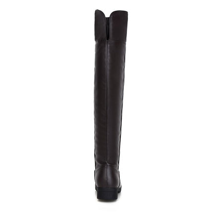 Stretch Over-the-Knee Boots for Women | PU Leather Thick Heel Long High Boots