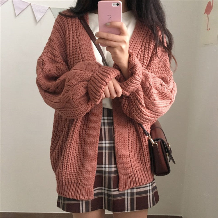 One Size Brown Knit Cardigan Sweater