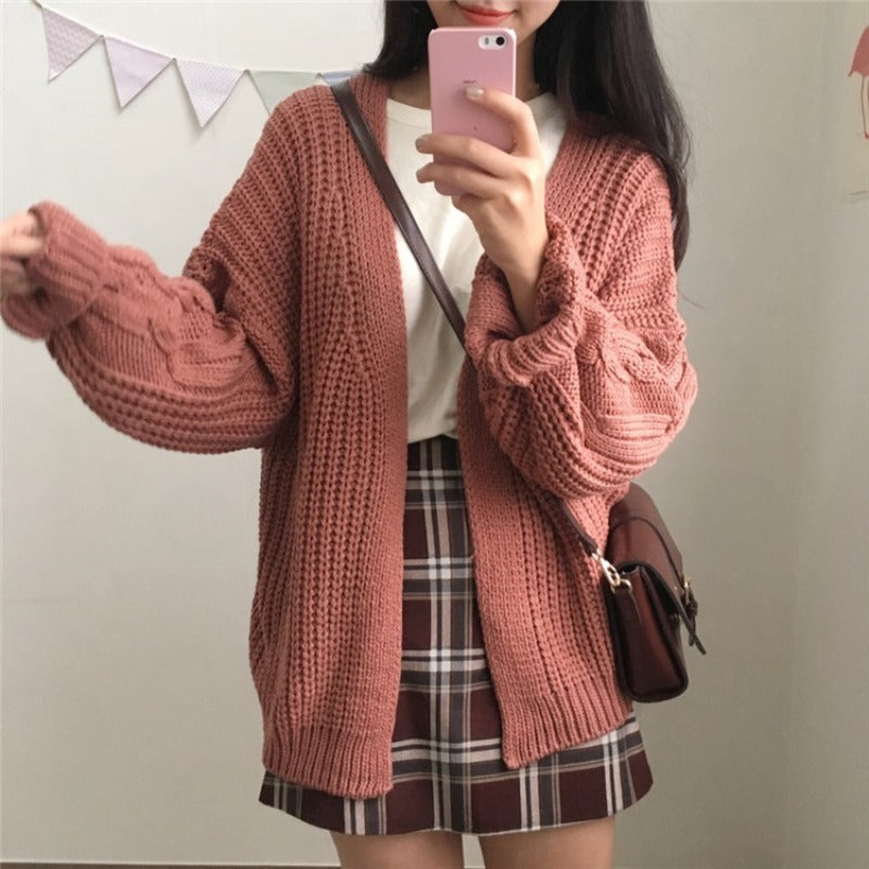 One Size Brown Knit Cardigan Sweater