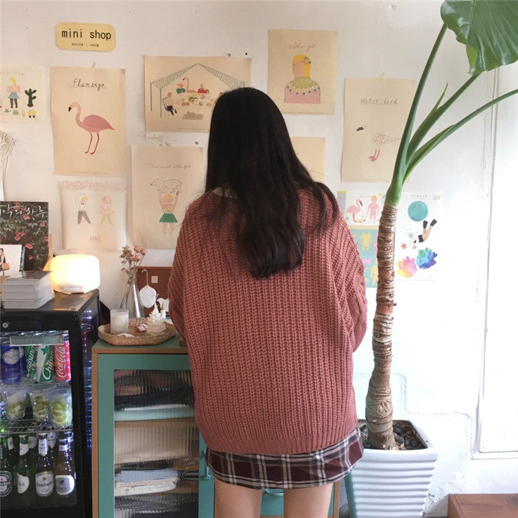 One Size Brown Knit Cardigan Sweater