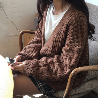 One Size Brown Knit Cardigan Sweater