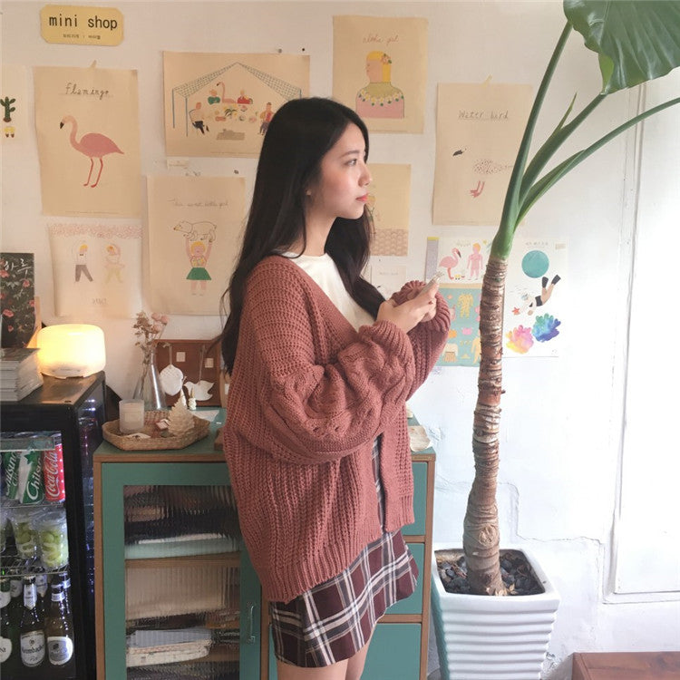 One Size Brown Knit Cardigan Sweater