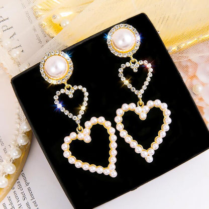 Earrings Heart Shape Pearl Rhinestone Drop Elegant Design Jewelry Trend 2025