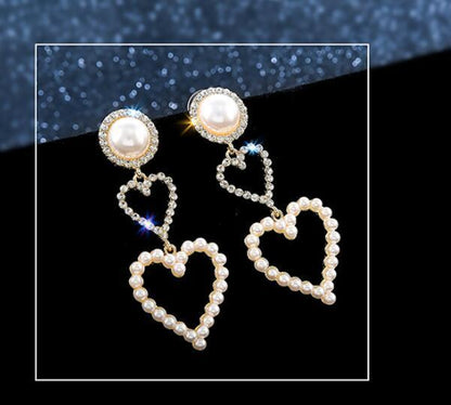 Earrings Heart Shape Pearl Rhinestone Drop Elegant Design Jewelry Trend 2025