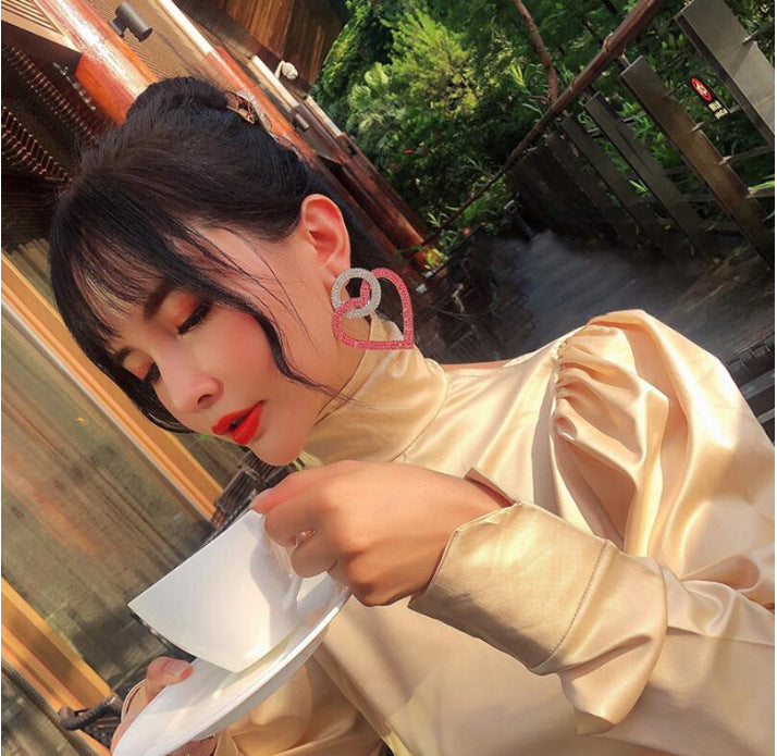 Earrings Green & Pink Peach Heart Drop Bold Design Jewelry Trend 2025