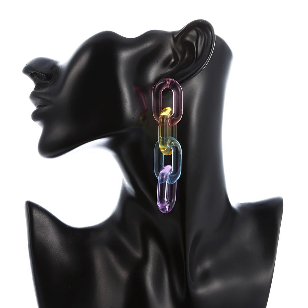Earrings Colorful Jelly Chain Drop Geometric Design Jewelry Trend 2025