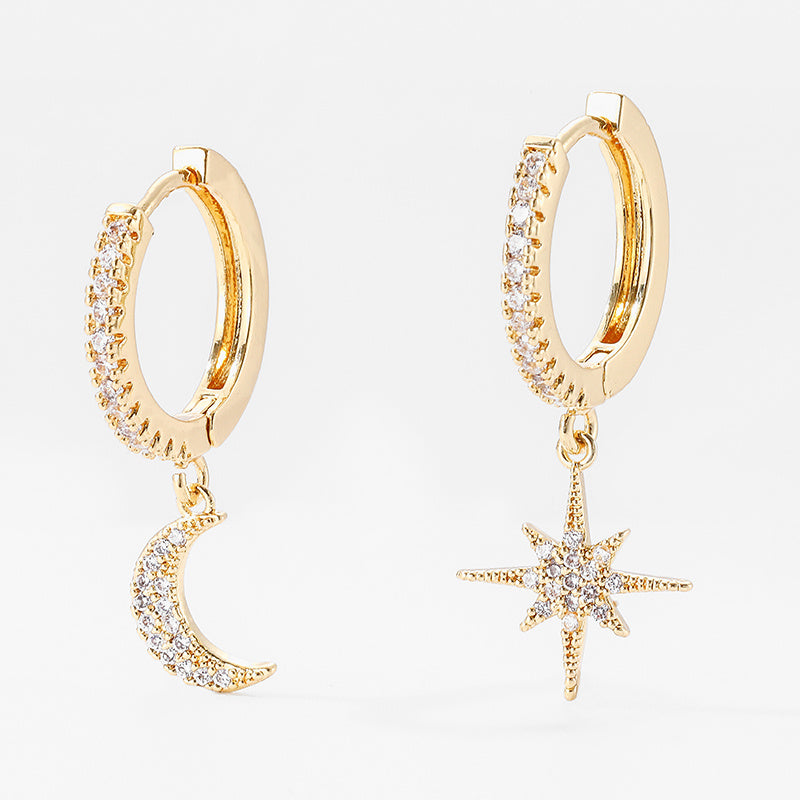 Earrings Star and Moon Asymmetric Celestial Design Jewelry Trend 2025
