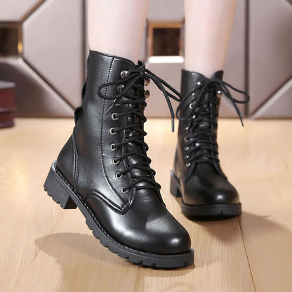 Unisex British Martin Boots | PU Leather Mid-Height Tube Boots with Rivet Details