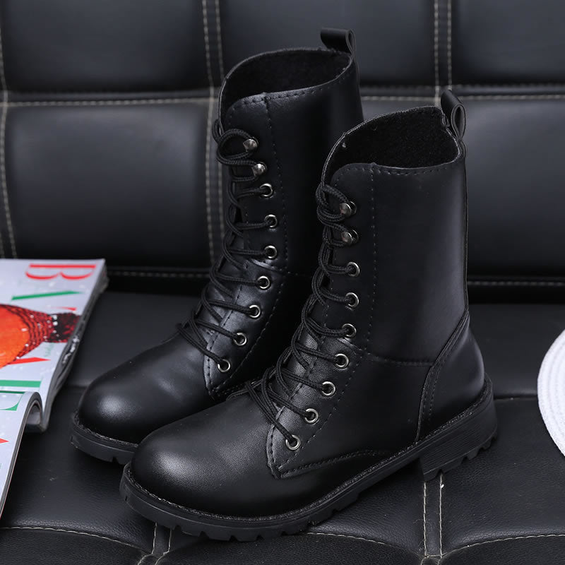 Unisex British Martin Boots | PU Leather Mid-Height Tube Boots with Rivet Details